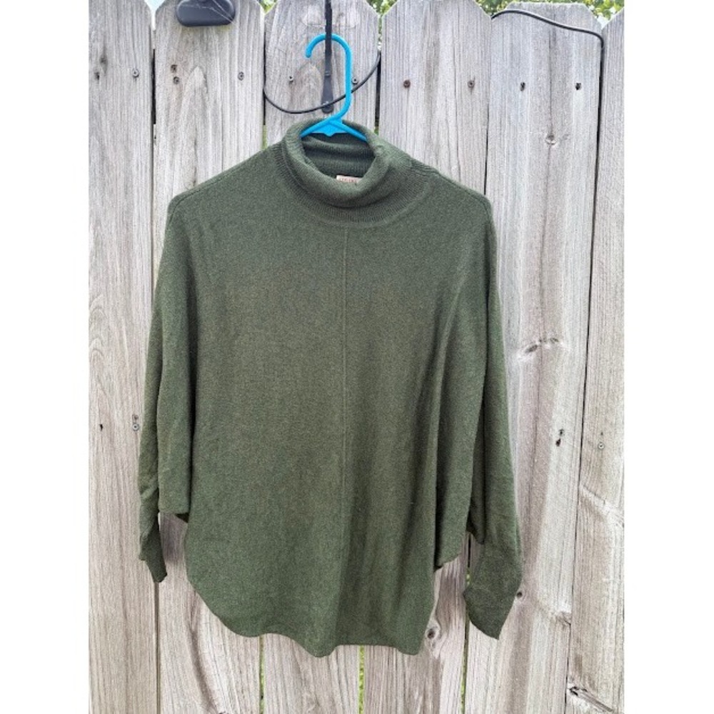 Boho Cashmere Blend Kerisma Poncho Sweater S/M Olive Green Batwing Turtleneck